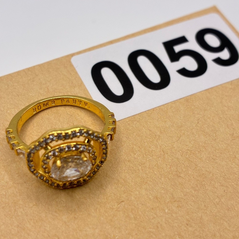 Bomb Party Ring Women Size 5 Gold Double Halo Oval Cubic Zirconia Statement - Picture 5 of 6